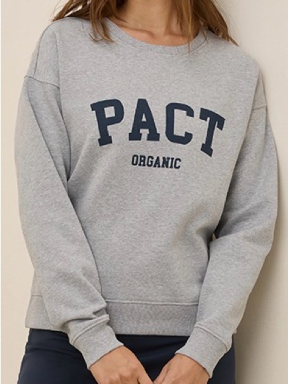 Pact Organic Cotton Gray Crew Neck Boxy Sweatshirt